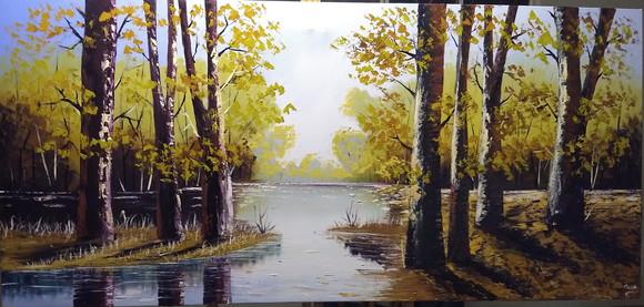 Quadros Grandes para Sala Pintura Lago Árvores Black Friday
