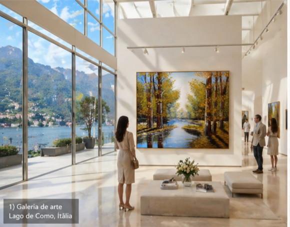 Quadros Grandes para Sala Pintura Lago Árvores Black Friday