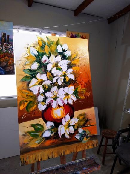 Quadros Grandes para Sala Pintura Lírio Branco Black Friday