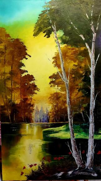 Quadros Grandes para Sala Pintura Paisagem Lago Black Friday