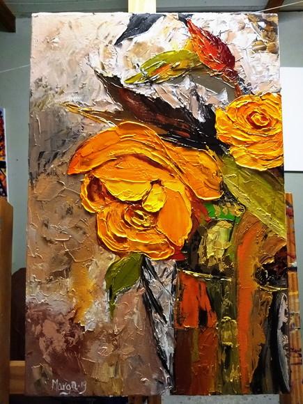 Quadros Grandes para Sala Pintura Rosa Amarela Black Friday