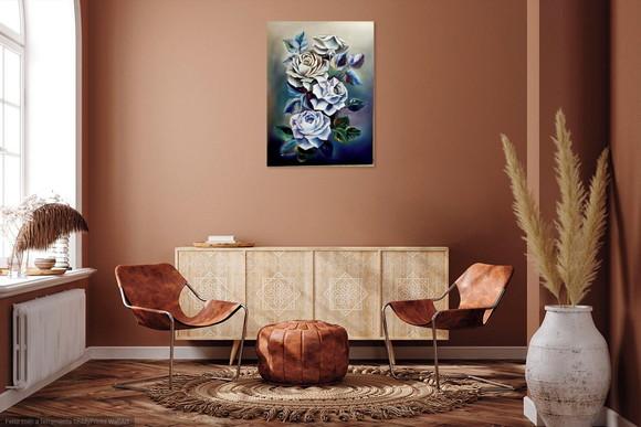 Quadros Grandes para Sala Pintura Tela Floral Abstrato Rosas