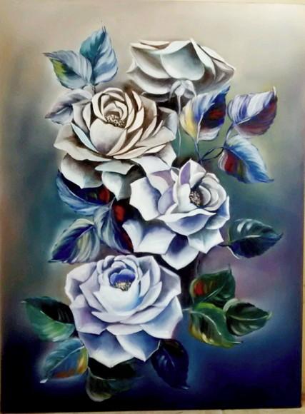 Quadros Grandes para Sala Pintura Tela Floral Abstrato Rosas