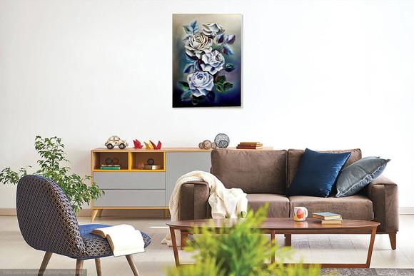Quadros Grandes para Sala Pintura Tela Floral Abstrato Rosas