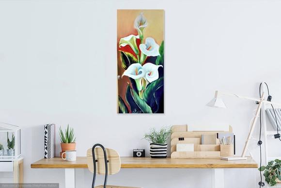 Quadros Grandes para Sala Pintura Tela Floral Copos de Leite