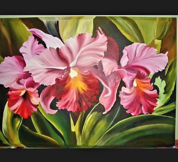 Quadros Grandes para Sala Pintura Tela Floral Orquídeas Rosa