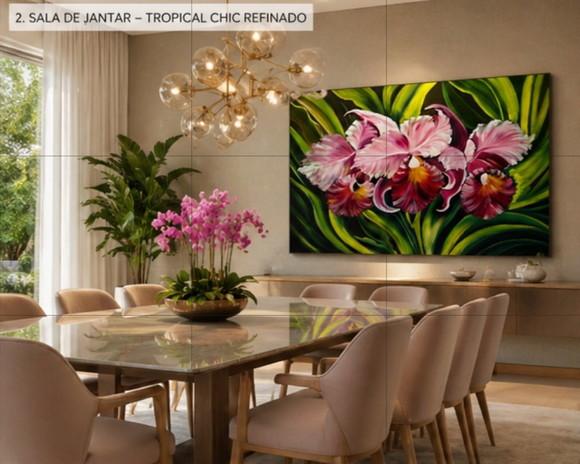 Quadros Grandes para Sala Pintura Tela Floral Orquídeas Rosa