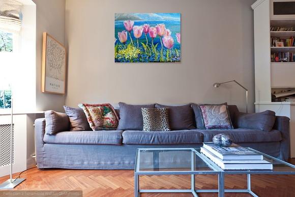Quadros Grandes para Sala Pintura Tela Tulípas Black Friday