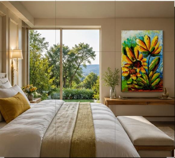 Quadros Grandes Pintura em Tela Girassóis Black Friday