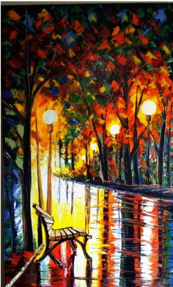 Quadros Grandes Pintura Urbana Noite no Parque Black Friday