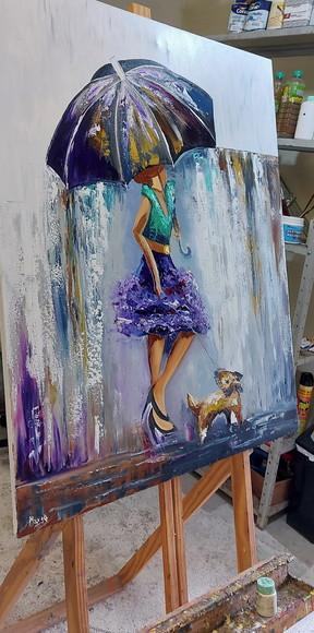 Quadros Mulher na Chuva Dog Pet Cachorro Presente de Natal