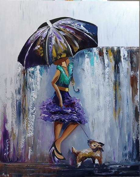 Quadros Mulher na Chuva Dog Pet Cachorro Presente de Natal