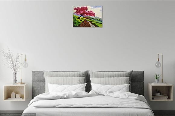 Quadros Paisagem Campo Árvore Ipê Rosa Presente de Natal