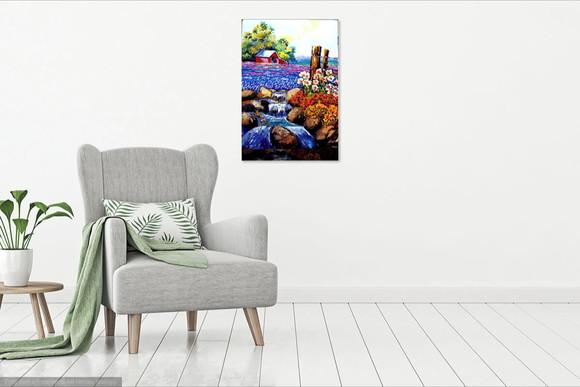 Quadros Paisagem Campo de Flores Azuis Presente de Natal