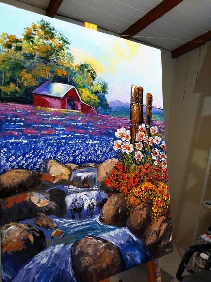 Quadros Paisagem Campo de Flores Azuis Presente de Natal