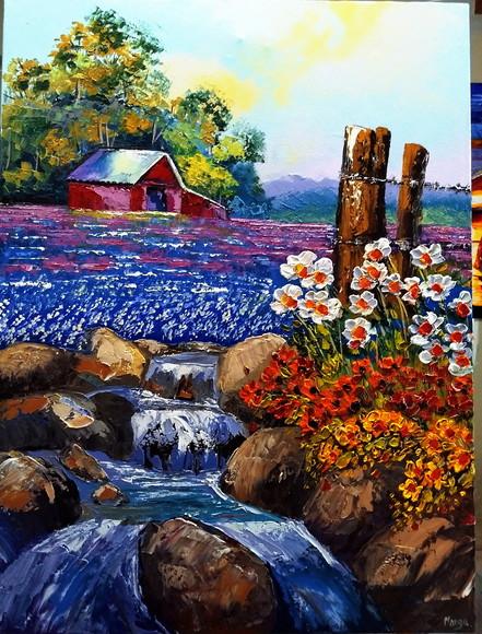 Quadros Paisagem Campo de Flores Azuis Presente de Natal