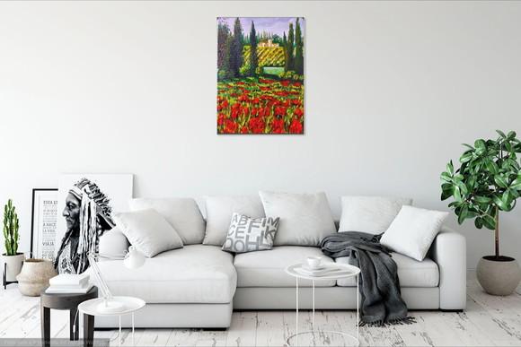 Quadros Paisagem Campo de Flores Vermelhas Presente de Natal