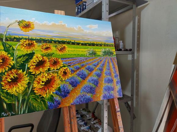 Quadros Paisagem Campo Girassóis e Lavanda Presente de Natal