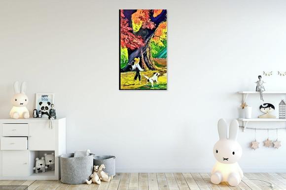 Quadros Paisagem Campo Menino com Cachorro Presente de Natal