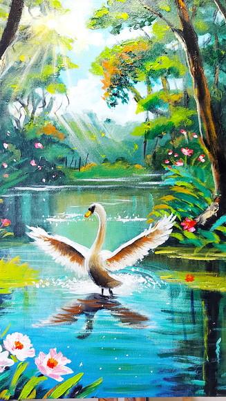 Quadros Paisagem Lago do Cisne Branco Presente de Natal