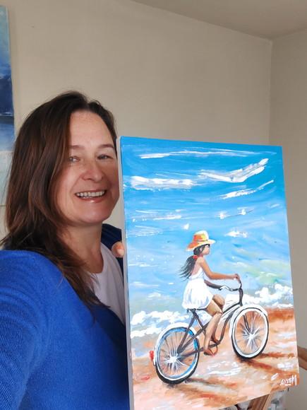 Quadros Paisagem Marina Pedalando na Praia Presente de Natal