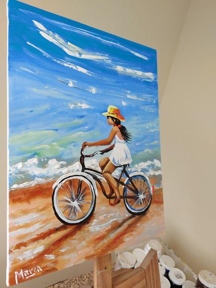 Quadros Paisagem Marina Pedalando na Praia Presente de Natal