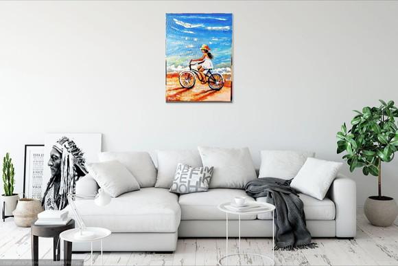 Quadros Paisagem Marina Pedalando na Praia Presente de Natal