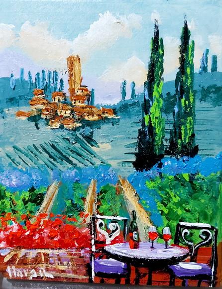 Quadros Paisagem Pintura em Tela Vila Toscana Italiana Vinho