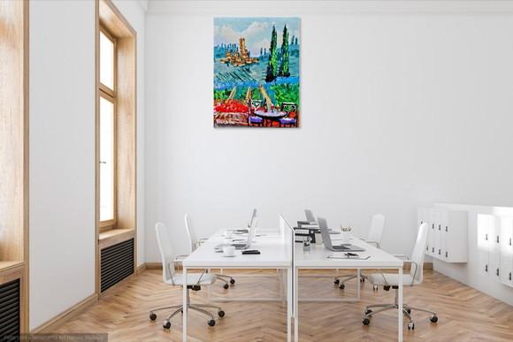 Quadros Paisagem Pintura em Tela Vila Toscana Italiana Vinho