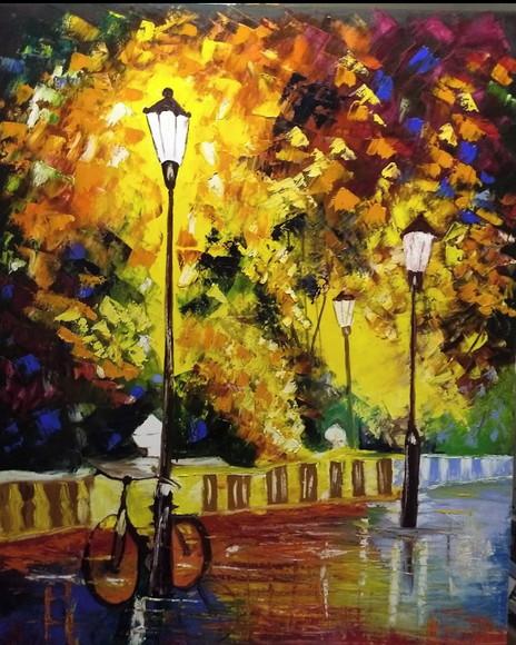 Quadros Paisagem Urbana Abstrato Bicicleta Presente de Natal