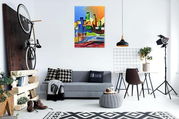 Quadros Paisagem Urbana Abstrato Moderno Presente de Natal
