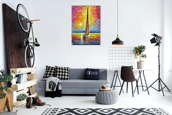 Quadros para Quarto e Sala Pintura em Tela Mar Barco a Vela