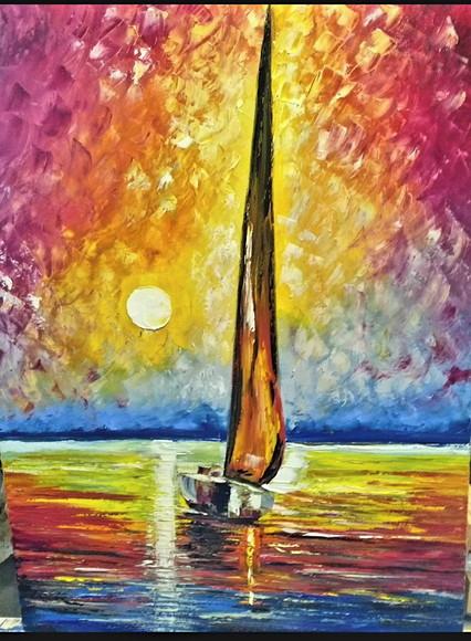Quadros para Quarto e Sala Pintura em Tela Mar Barco a Vela