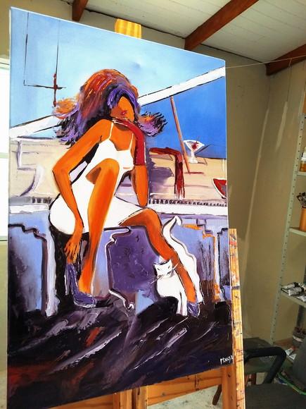 Quadros para Quarto Mulher Gato Vinho Presente de Natal