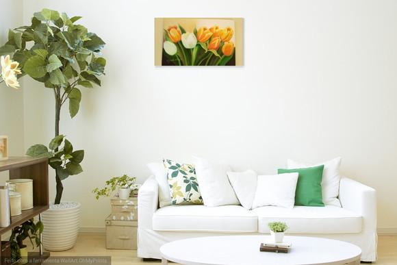 Quadros para Sala e Pintura em Tela Floral Tulípas Amarelas