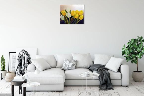 Quadros para Sala e Pintura em Tela Floral Tulípas Amarelas