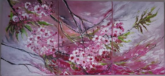 Quadros para Sala e Quarto Pintura em Tela Floral Trio Rose