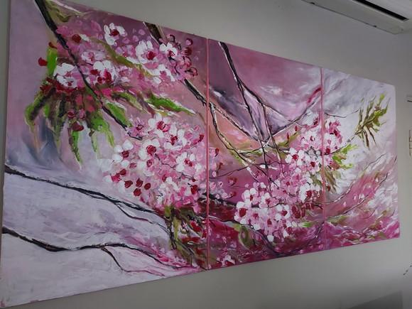 Quadros para Sala e Quarto Pintura em Tela Floral Trio Rose