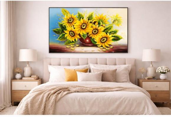 Quadros para Sala e Quarto Pintura Girassol Black Friday