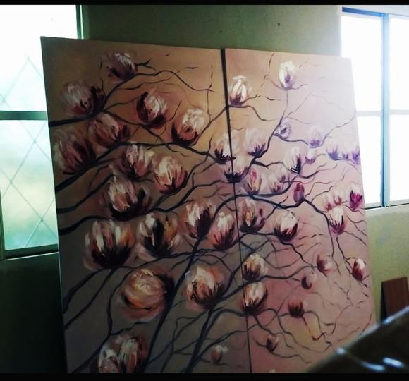 Quadros para Sala e Quarto Pintura Magnólias Black Friday