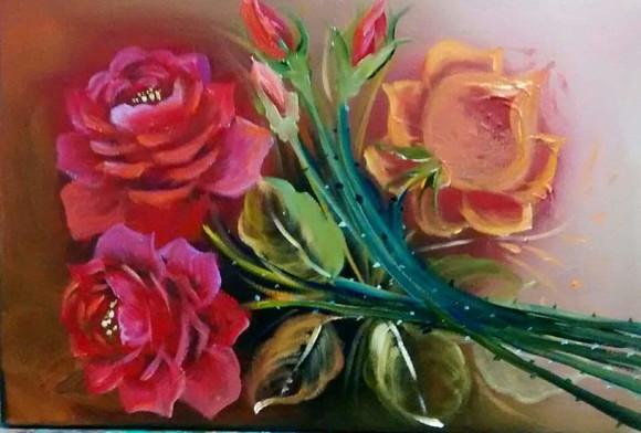 Quadros para Sala e Quarto Pintura Rosas Black Friday