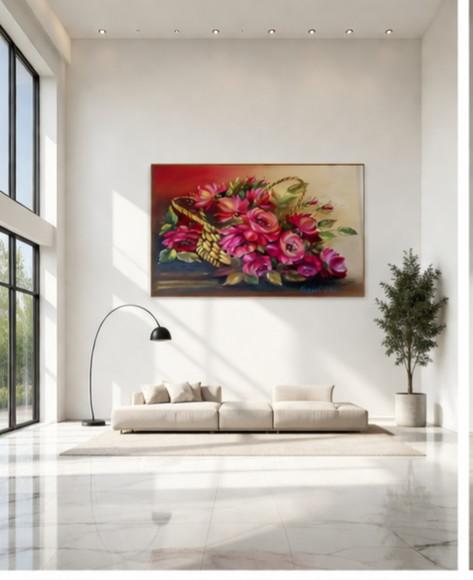 Quadros para Sala e Quarto Pintura Rosas Presente de Natal