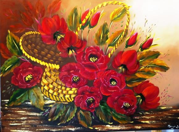 Quadros para Sala e Quarto Pintura Rosas Presente de Natal