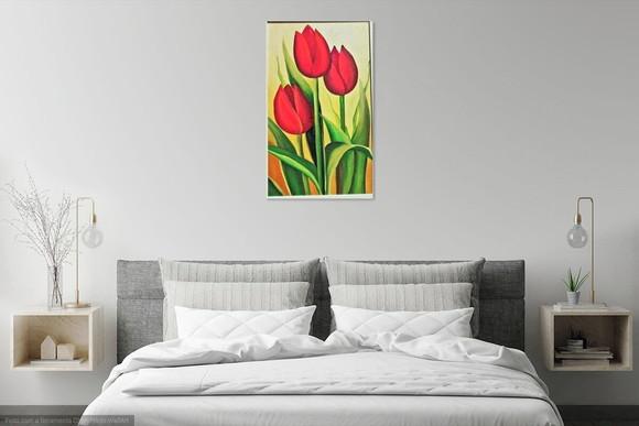 Quadros para Sala e Quarto Pintura Tulípas Presente de Natal
