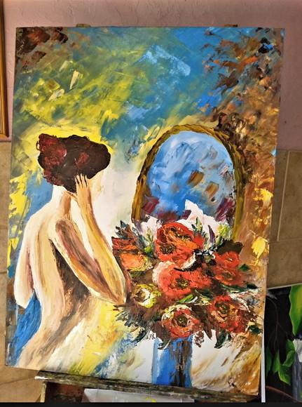 Quadros para Sala Mulher no Espelho Presente de Natal