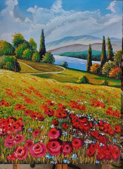 Quadros para Sala Pintura Campo de Papoulas Black Friday
