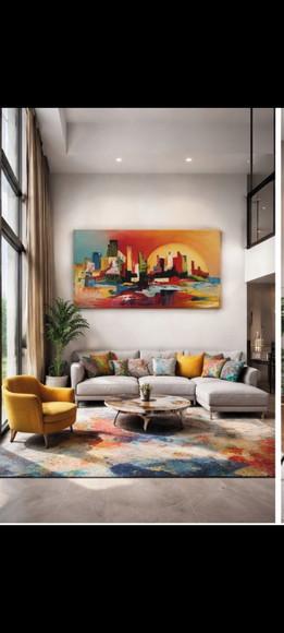 Quadros para Sala Pintura em Tela Abstrato Cidade Imaginária