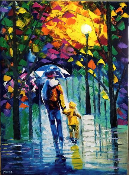 Quadros para Sala Pintura em Tela Abstrato Moderno Pai Chuva