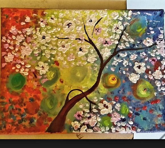 Quadros para Sala Pintura em Tela Árvore Florida Cerejeira