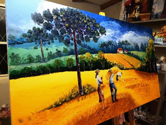 Quadros para Sala Pintura em Tela Campo Colheita do Trigo